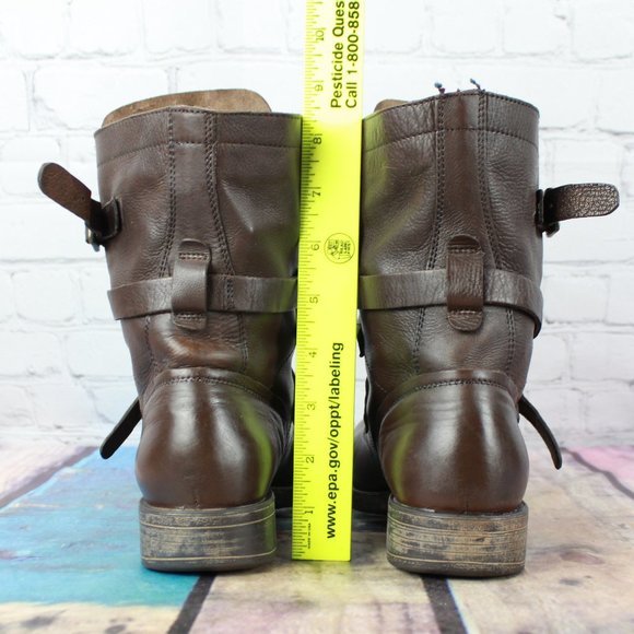 Diba True Brown Leather Triple Buckle Mid Calf Moto Boots Size 6.5 - Picture 7 of 9